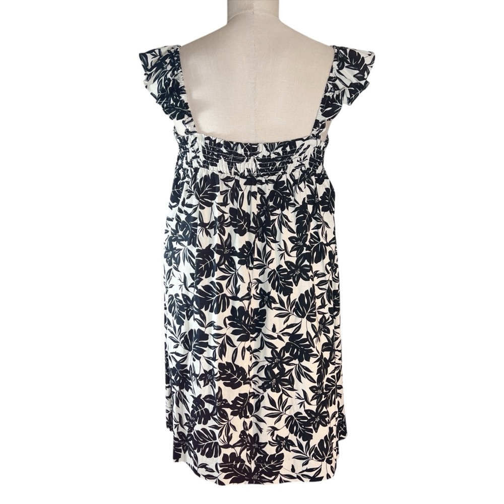 Gianni Bini Linen Blend Black & Tan Tropical Floral Print Dress Sz S EUC Resort - Picture 3 of 7